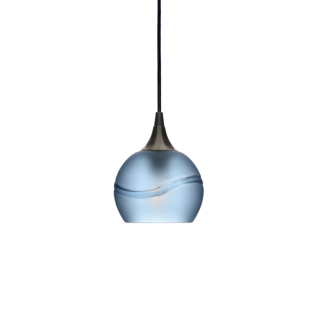 763 Single Pendant Light-Bicycle Glass Co-Antique Bronze 15ft Cord + Track Mount-Glacial-Steel Blue-Bicycle Glass Co