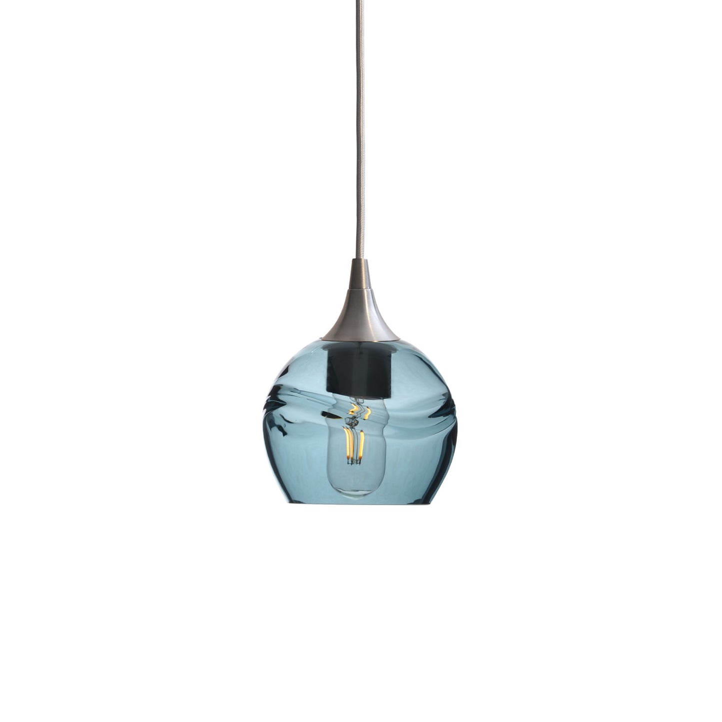 763 Single Pendant Light-Bicycle Glass Co-Brushed Nickel 15ft Cord + Track Mount-Swell-Slate Gray-Bicycle Glass Co