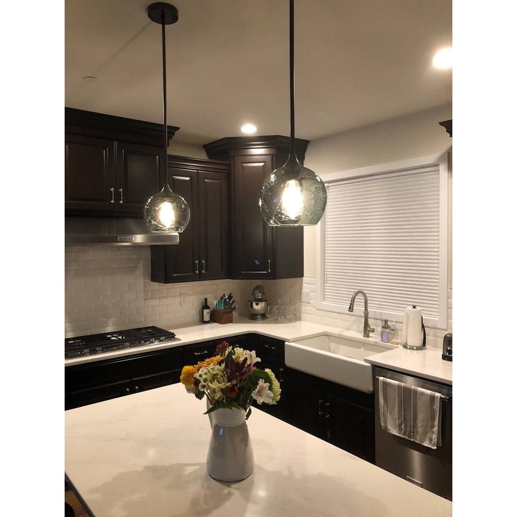 763 Single Pendant Light-Pendant Light-Bicycle Glass Co-Matte Black - 8ft Cord-Lunar-Steel Blue-Bicycle Glass Co