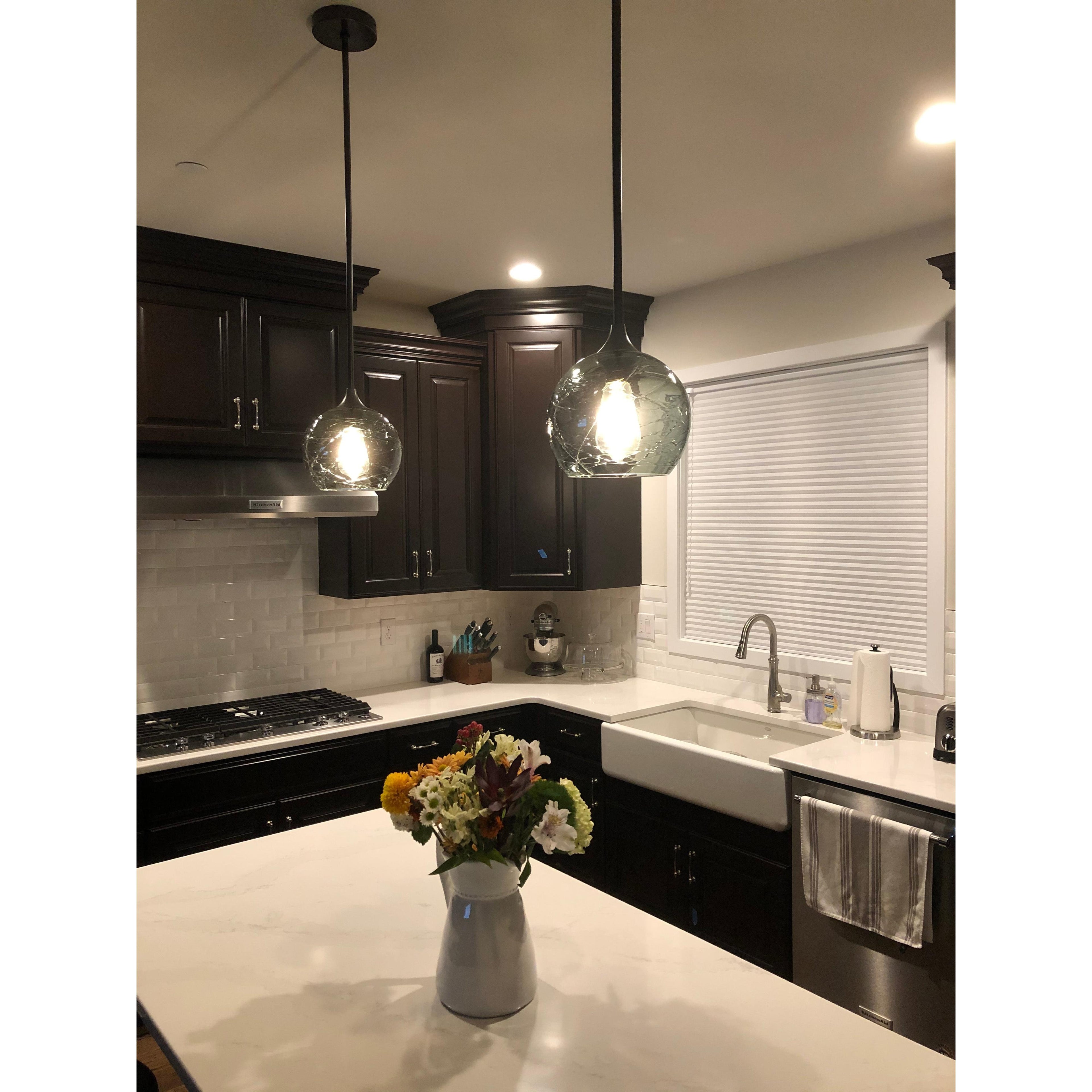 763 Single Pendant Light-Pendant Light-Bicycle Glass Co-Matte Black - 8ft Cord-Lunar-Steel Blue-Bicycle Glass Co