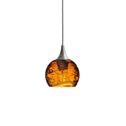 763 Single Pendant Light-Bicycle Glass Co-Brushed Nickel 15ft Cord + Track Mount-Spun-Golden Amber-Bicycle Glass Co