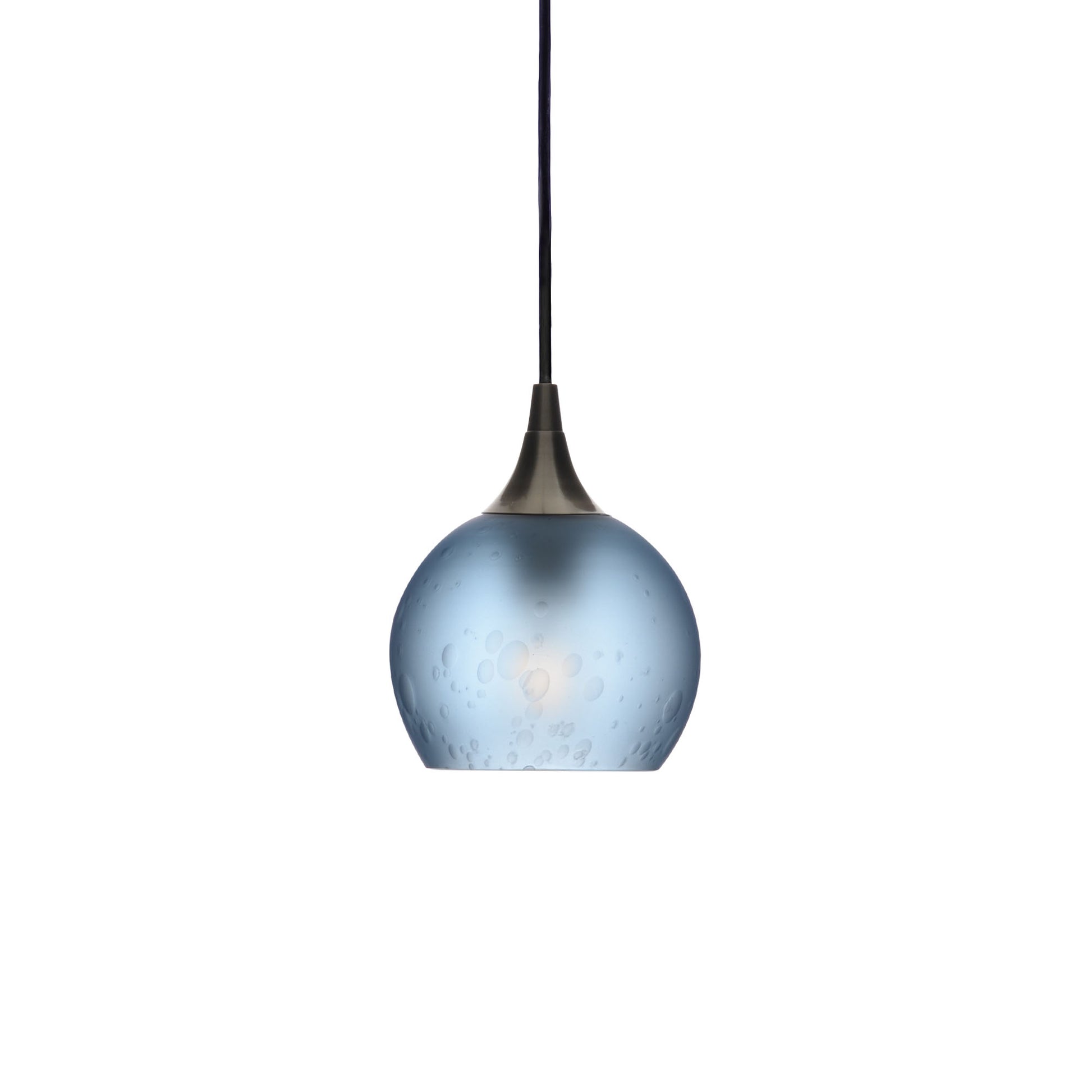 763 Single Pendant Light-Bicycle Glass Co-Antique Bronze - 4ft Cord-Celestial-Steel Blue-Bicycle Glass Co