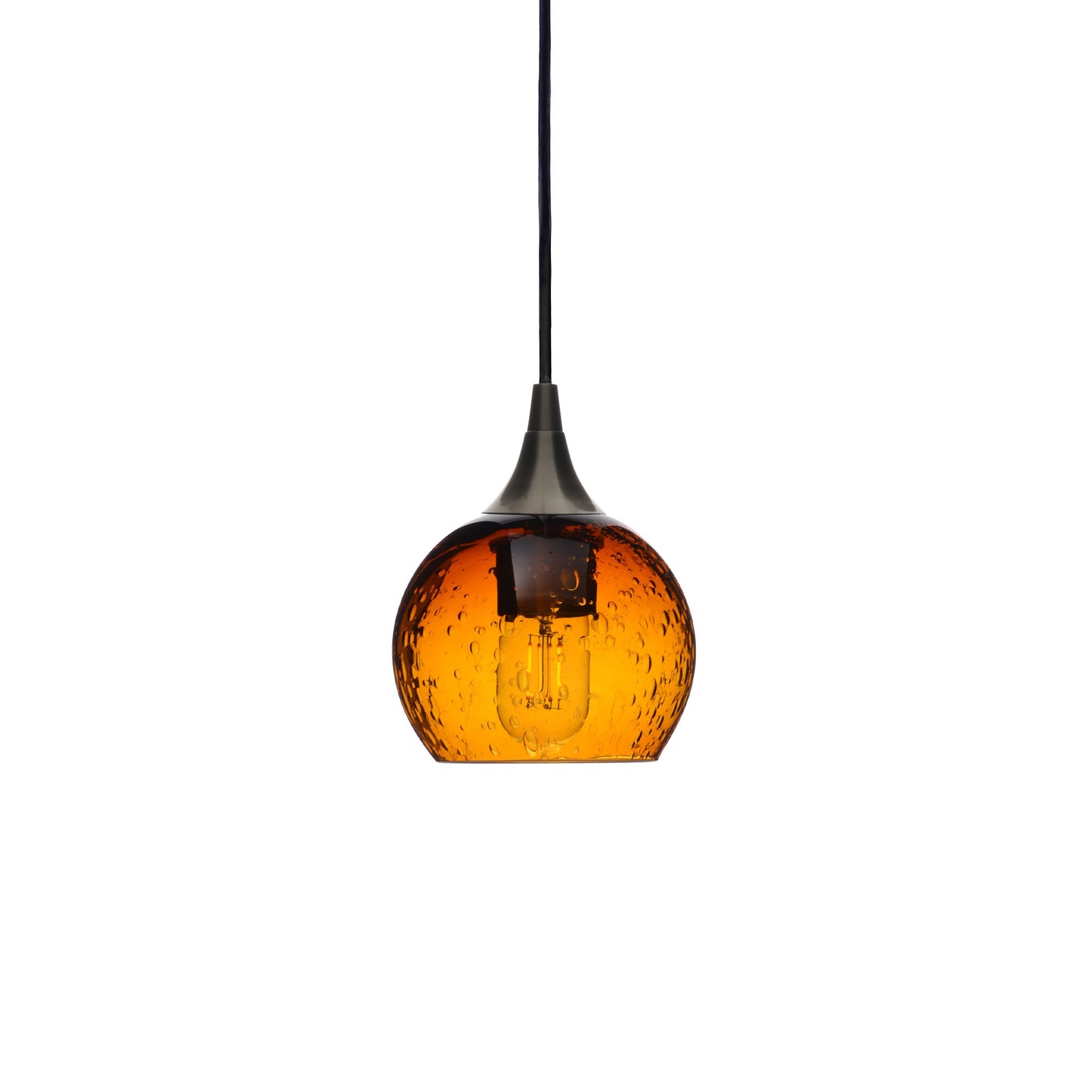 763 Single Pendant Light-Bicycle Glass Co-Antique Bronze - 4ft Cord-Lunar-Golden Amber-Bicycle Glass Co