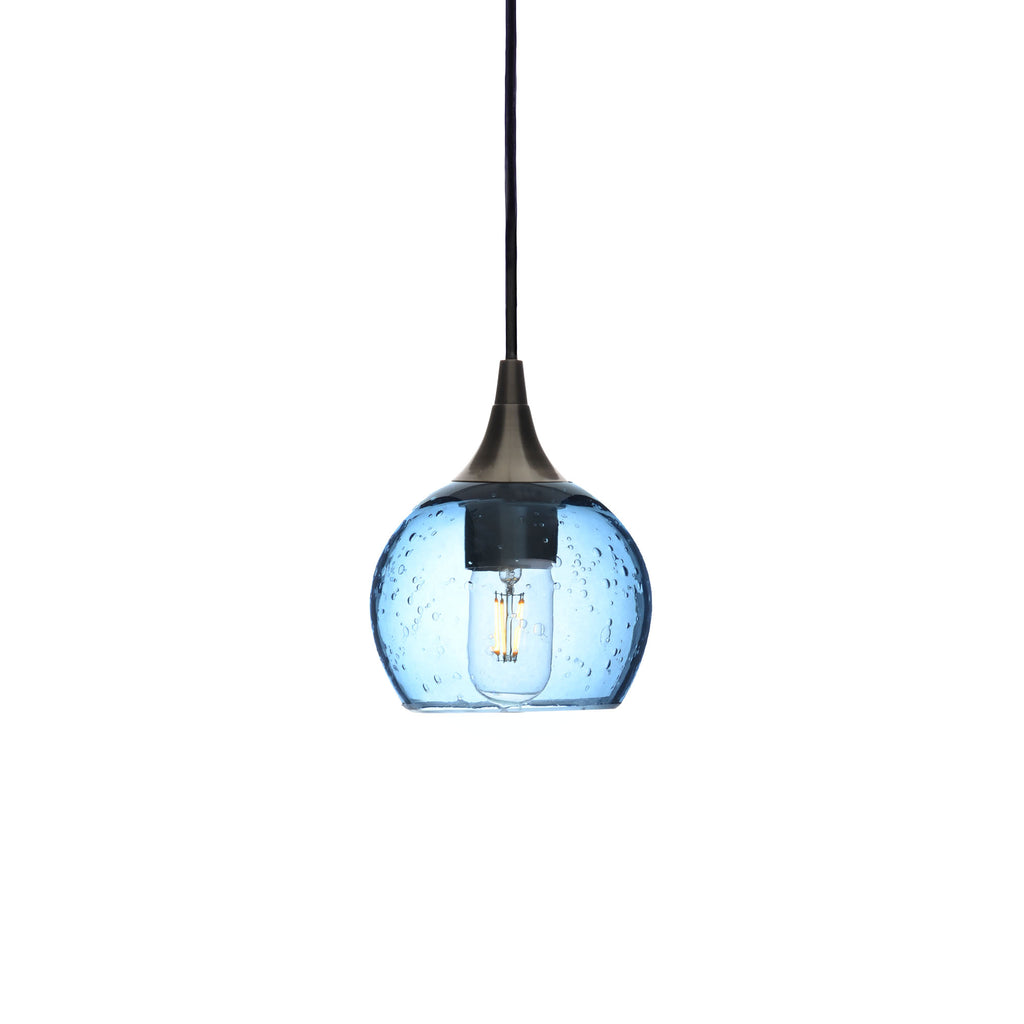 763 Single Pendant Light-Bicycle Glass Co-Antique Bronze - 4ft Cord-Lunar-Steel Blue-Bicycle Glass Co
