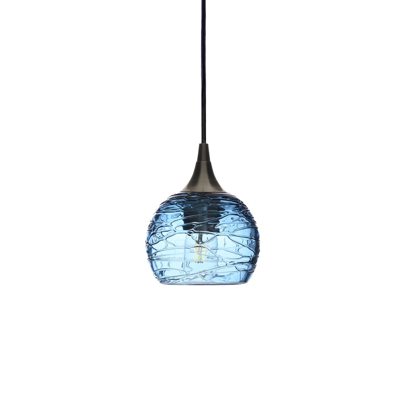 763 Single Pendant Light — Antique Bronze - 8ft Cord / Spun / Steel Blue