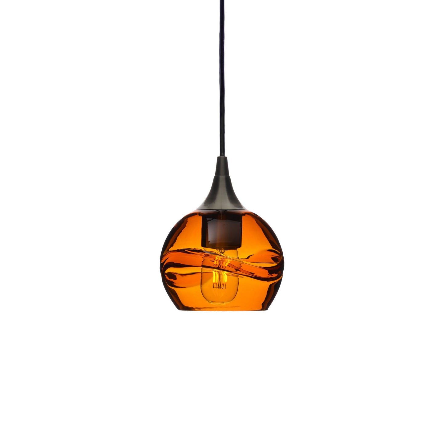 763 Single Pendant Light-Bicycle Glass Co-Antique Bronze - 4ft Cord-Swell-Golden Amber-Bicycle Glass Co