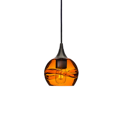 763 Single Pendant Light-Bicycle Glass Co-Antique Bronze - 4ft Cord-Swell-Golden Amber-Bicycle Glass Co