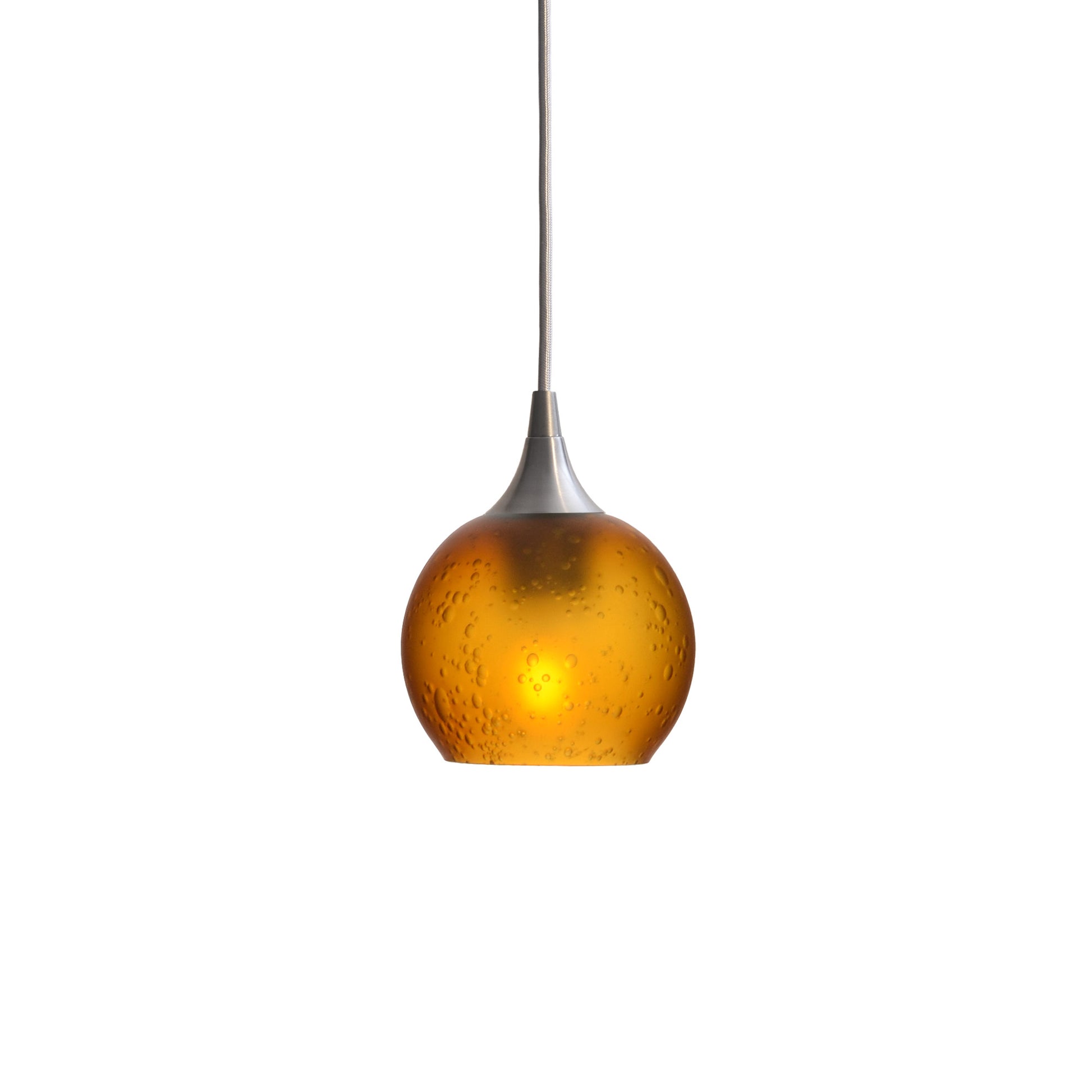 763 Single Pendant Light-Bicycle Glass Co-Brushed Nickel - 4ft Cord-Celestial-Golden Amber-Bicycle Glass Co