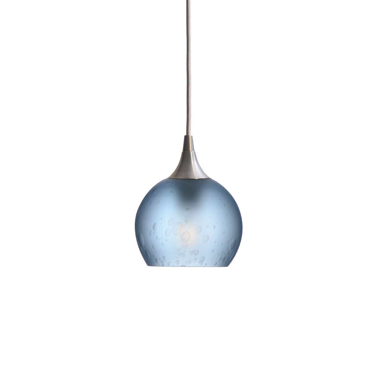 763 Single Pendant Light-Bicycle Glass Co-Brushed Nickel - 4ft Cord-Celestial-Steel Blue-Bicycle Glass Co