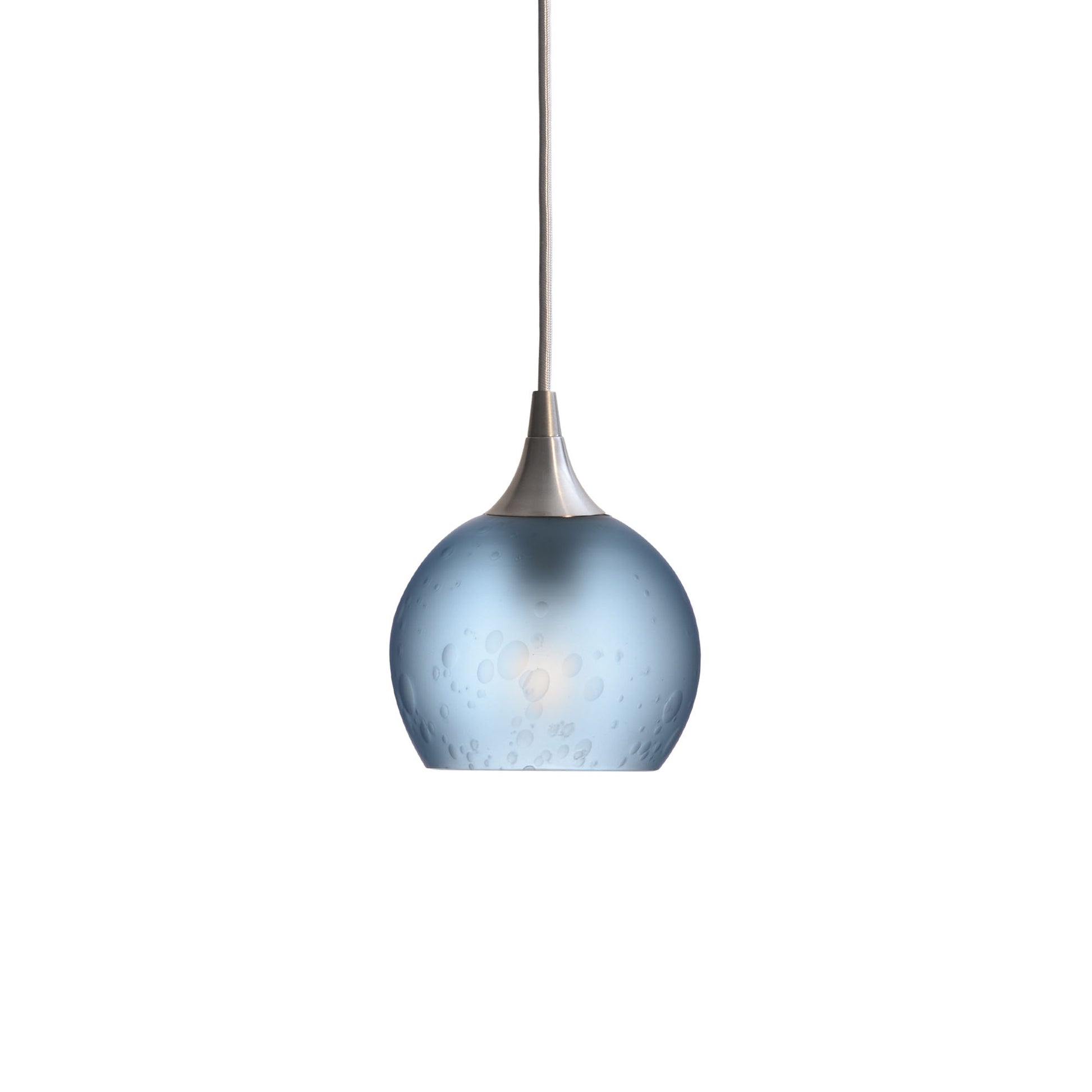 763 Single Pendant Light-Bicycle Glass Co-Brushed Nickel - 4ft Cord-Celestial-Steel Blue-Bicycle Glass Co