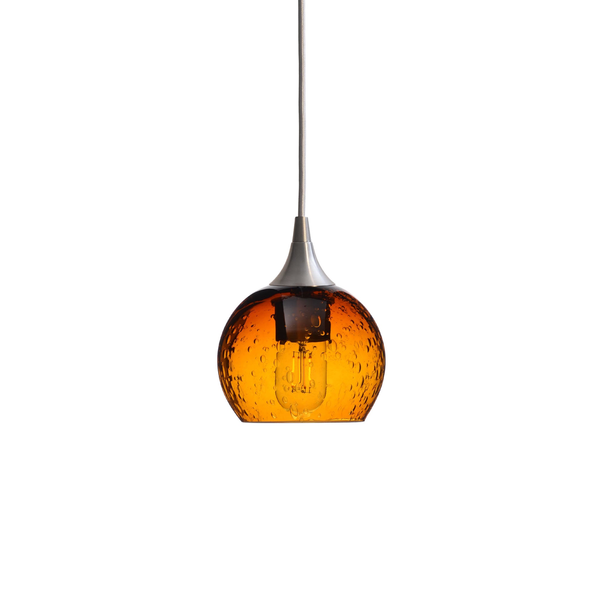 763 Single Pendant Light-Bicycle Glass Co-Brushed Nickel - 4ft Cord-Lunar-Golden Amber-Bicycle Glass Co