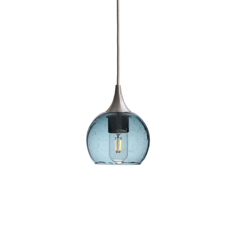 763 Single Pendant Light — Brushed Nickel - 4ft Downrod / Lunar / Slate Gray