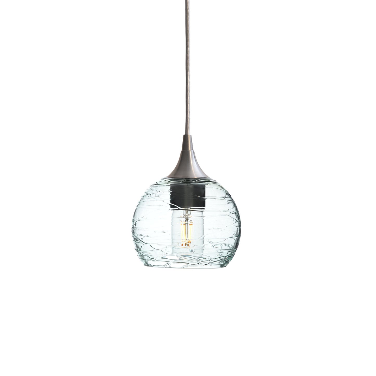 763 Single Pendant Light-Bicycle Glass Co-Brushed Nickel - 4ft Cord-Spun-Eco Clear-Bicycle Glass Co