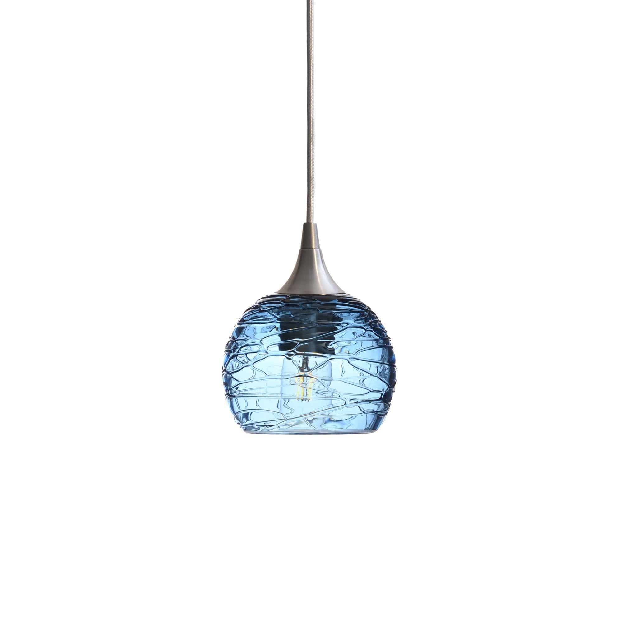763 Single Pendant Light-Bicycle Glass Co-Brushed Nickel - 4ft Cord-Spun-Steel Blue-Bicycle Glass Co