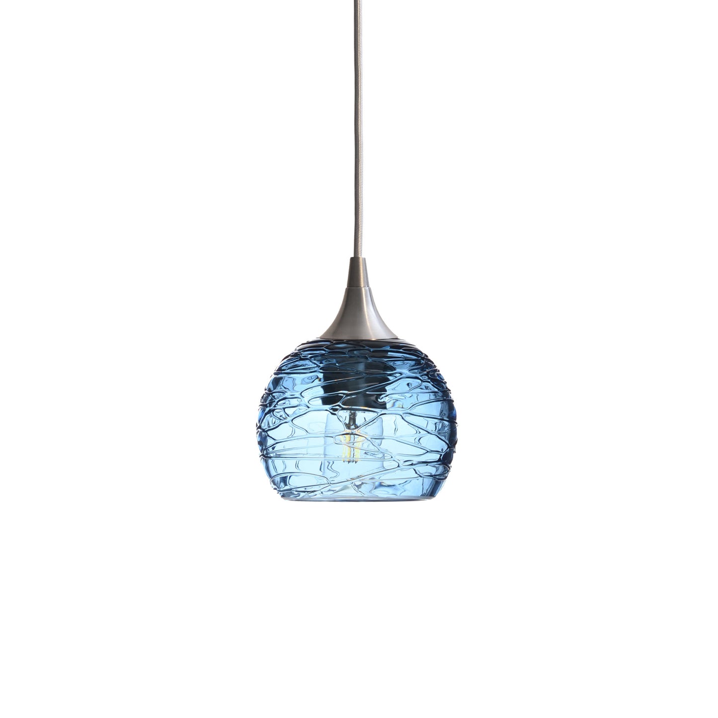763 Single Pendant Light-Bicycle Glass Co-Brushed Nickel - 4ft Cord-Spun-Steel Blue-Bicycle Glass Co