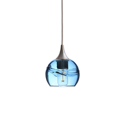 763 Single Pendant Light-Bicycle Glass Co-Brushed Nickel - 4ft Cord-Swell-Steel Blue-Bicycle Glass Co