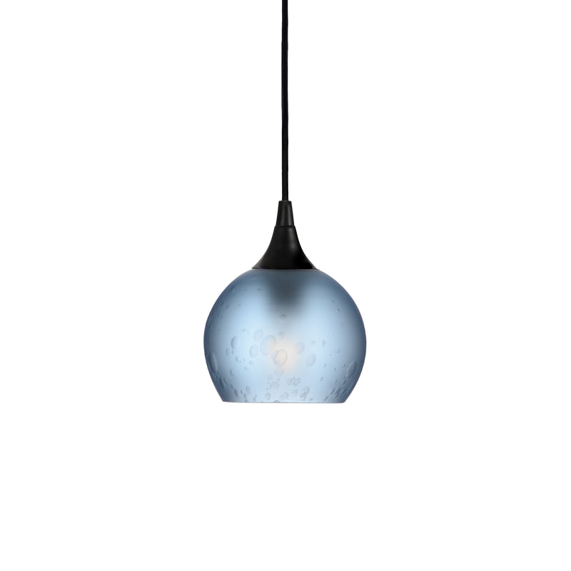 763 Single Pendant Light – Matte Black - 8ft Cord / Celestial / Steel Blue