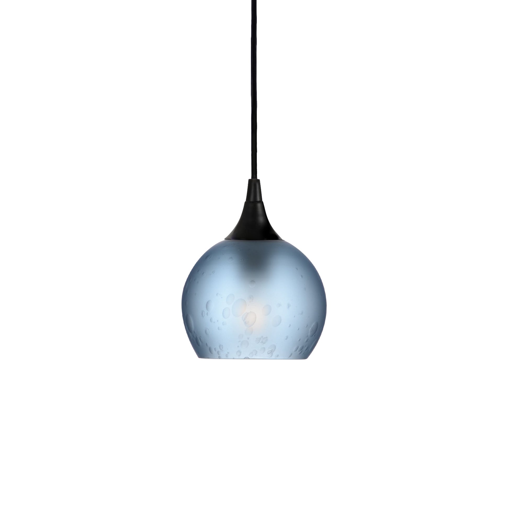 763 Single Pendant Light-Bicycle Glass Co-Matte Black - 8ft Cord-Celestial-Steel Blue-Bicycle Glass Co
