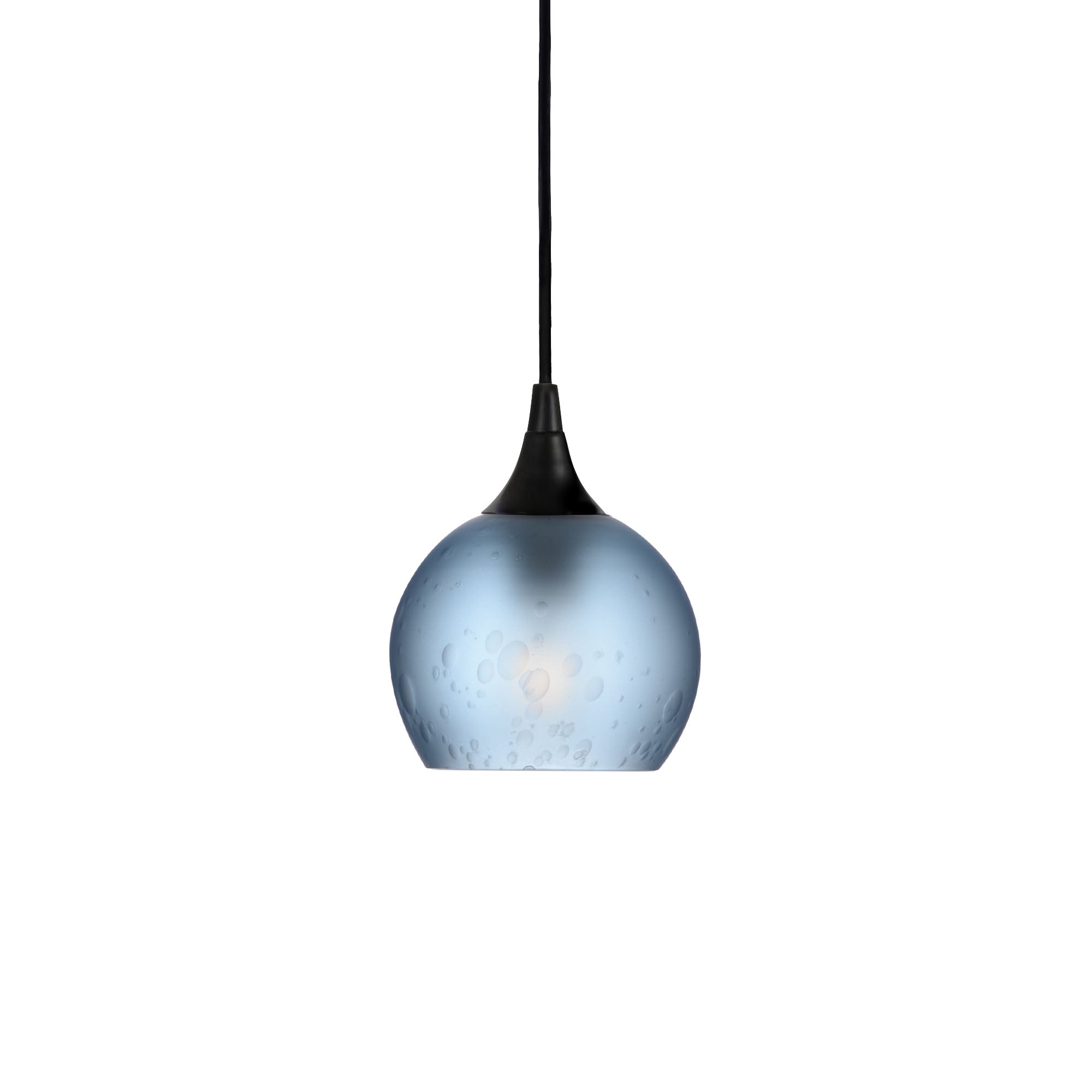763 Single Pendant Light-Bicycle Glass Co-Matte Black - 8ft Cord-Celestial-Steel Blue-Bicycle Glass Co