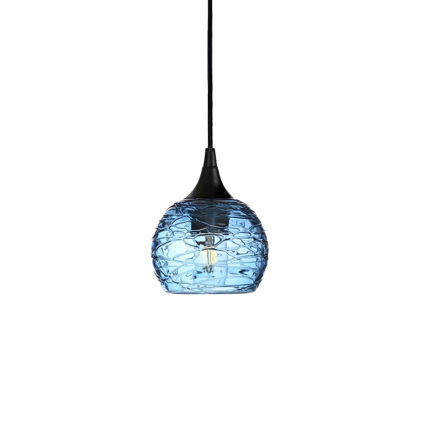 763 Single Pendant Light-Bicycle Glass Co-Matte Black - 4ft Cord-Spun-Steel Blue-Bicycle Glass Co