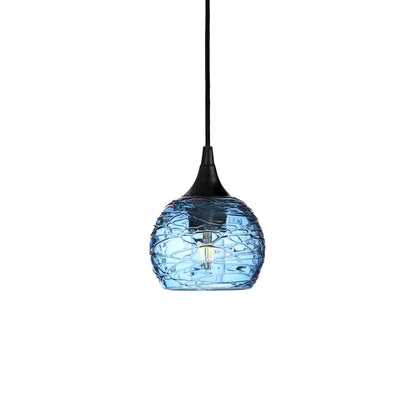 763 Single Pendant Light-Bicycle Glass Co-Matte Black - 4ft Cord-Spun-Steel Blue-Bicycle Glass Co