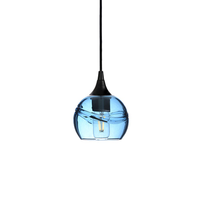 763 Single Pendant Light-Bicycle Glass Co-Matte Black - 8ft Cord-Swell-Steel Blue-Bicycle Glass Co
