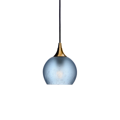763 Single Pendant Light-Bicycle Glass Co-Polished Brass - 4ft Cord-Celestial-Steel Blue-Bicycle Glass Co