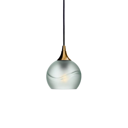 763 Single Pendant Light-Bicycle Glass Co-Polished Brass - 4ft Cord-Glacial-Eco Clear-Bicycle Glass Co