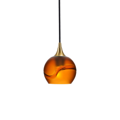 763 Single Pendant Light-Bicycle Glass Co-Polished Brass - 4ft Cord-Glacial-Golden Amber-Bicycle Glass Co
