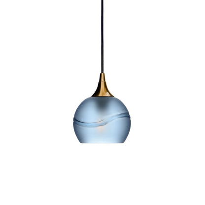 763 Single Pendant Light-Bicycle Glass Co-Polished Brass - 4ft Cord-Glacial-Steel Blue-Bicycle Glass Co