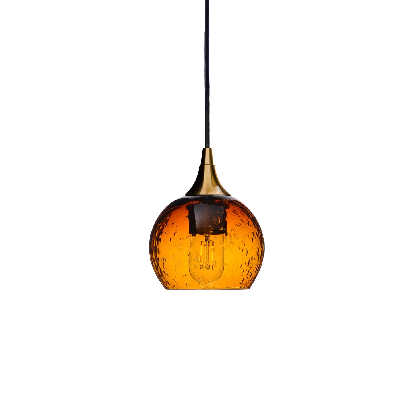 763 Single Pendant Light-Bicycle Glass Co-Polished Brass - 4ft Cord-Lunar-Golden Amber-Bicycle Glass Co
