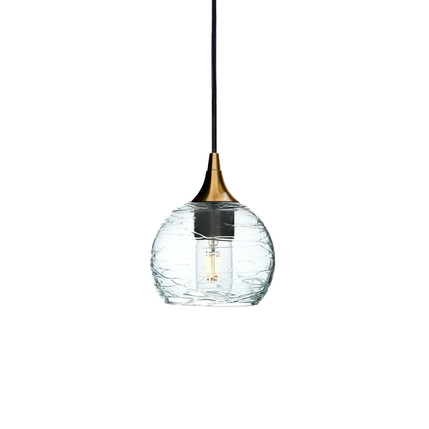 763 Single Pendant Light-Bicycle Glass Co-Polished Brass - 4ft Cord-Spun-Eco Clear-Bicycle Glass Co