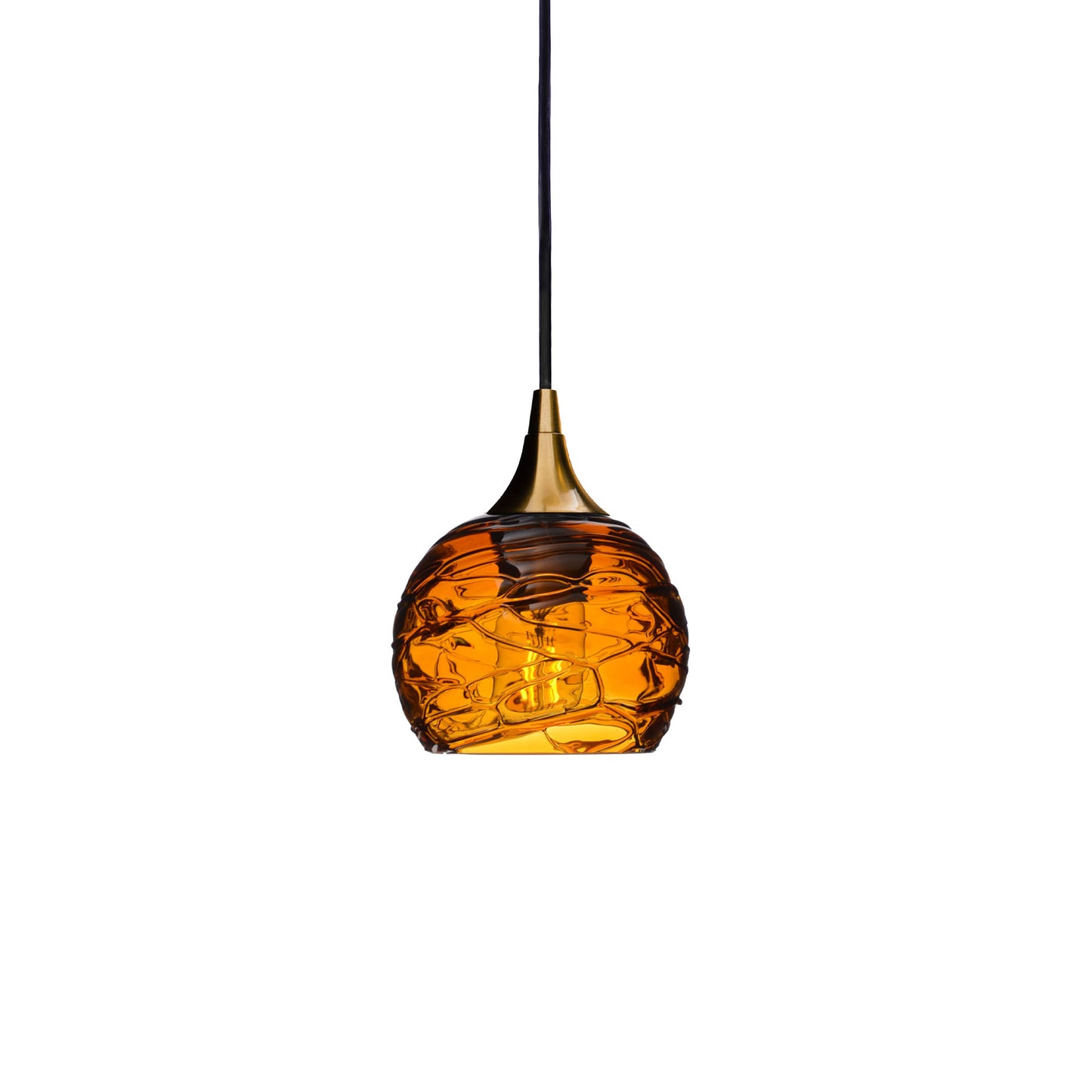 763 Single Pendant Light-Bicycle Glass Co-Polished Brass - 4ft Cord-Spun-Golden Amber-Bicycle Glass Co