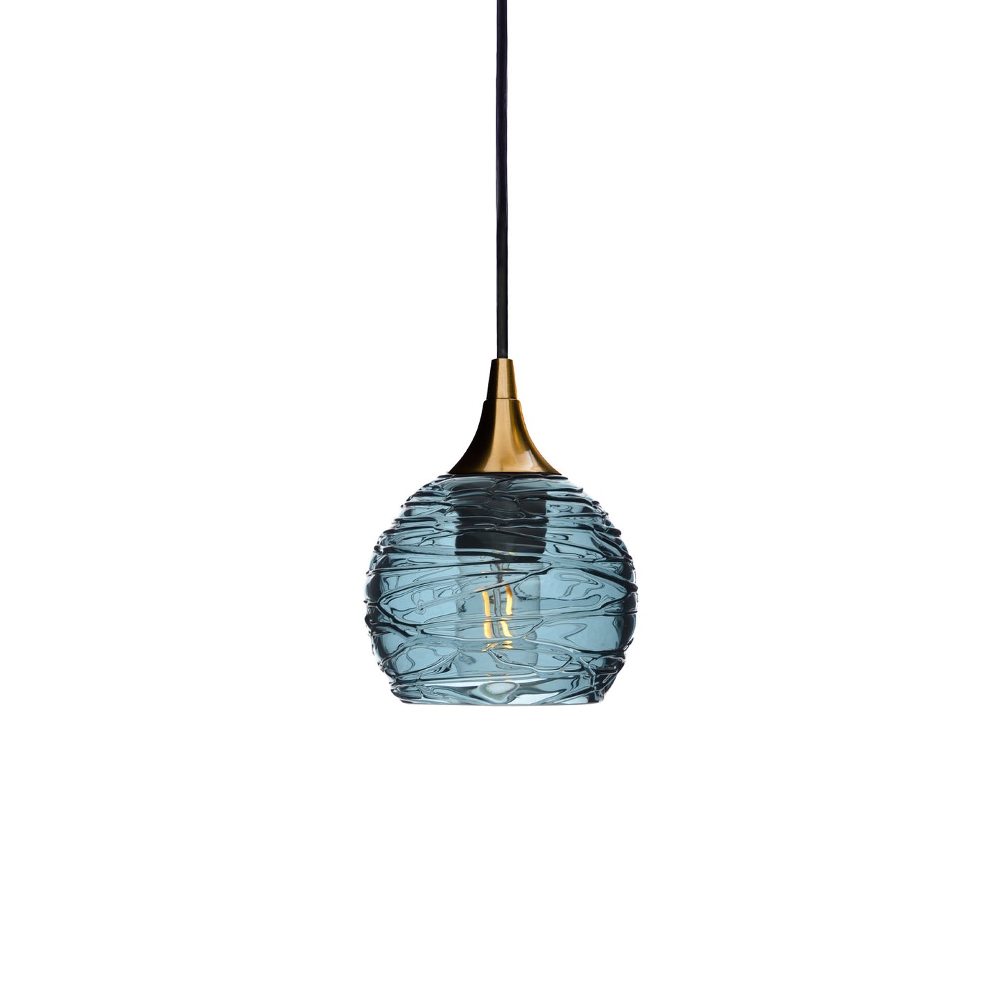 763 Single Pendant Light-Bicycle Glass Co-Polished Brass - 4ft Cord-Spun-Slate Gray-Bicycle Glass Co