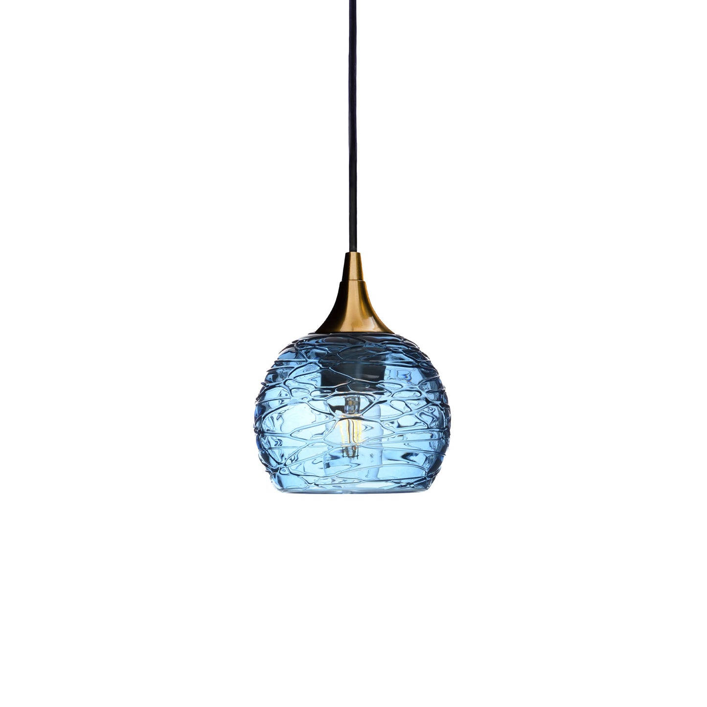 763 Single Pendant Light-Bicycle Glass Co-Polished Brass - 4ft Cord-Spun-Steel Blue-Bicycle Glass Co