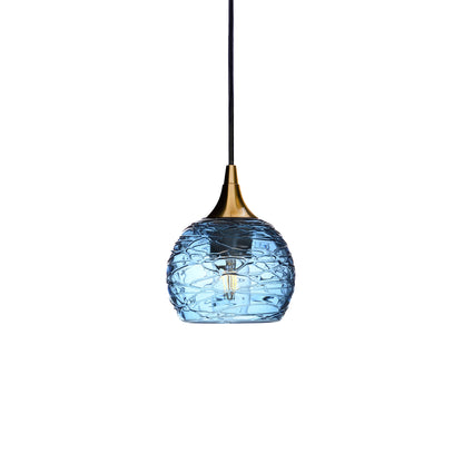 763 Single Pendant Light-Bicycle Glass Co-Polished Brass - 4ft Cord-Spun-Steel Blue-Bicycle Glass Co