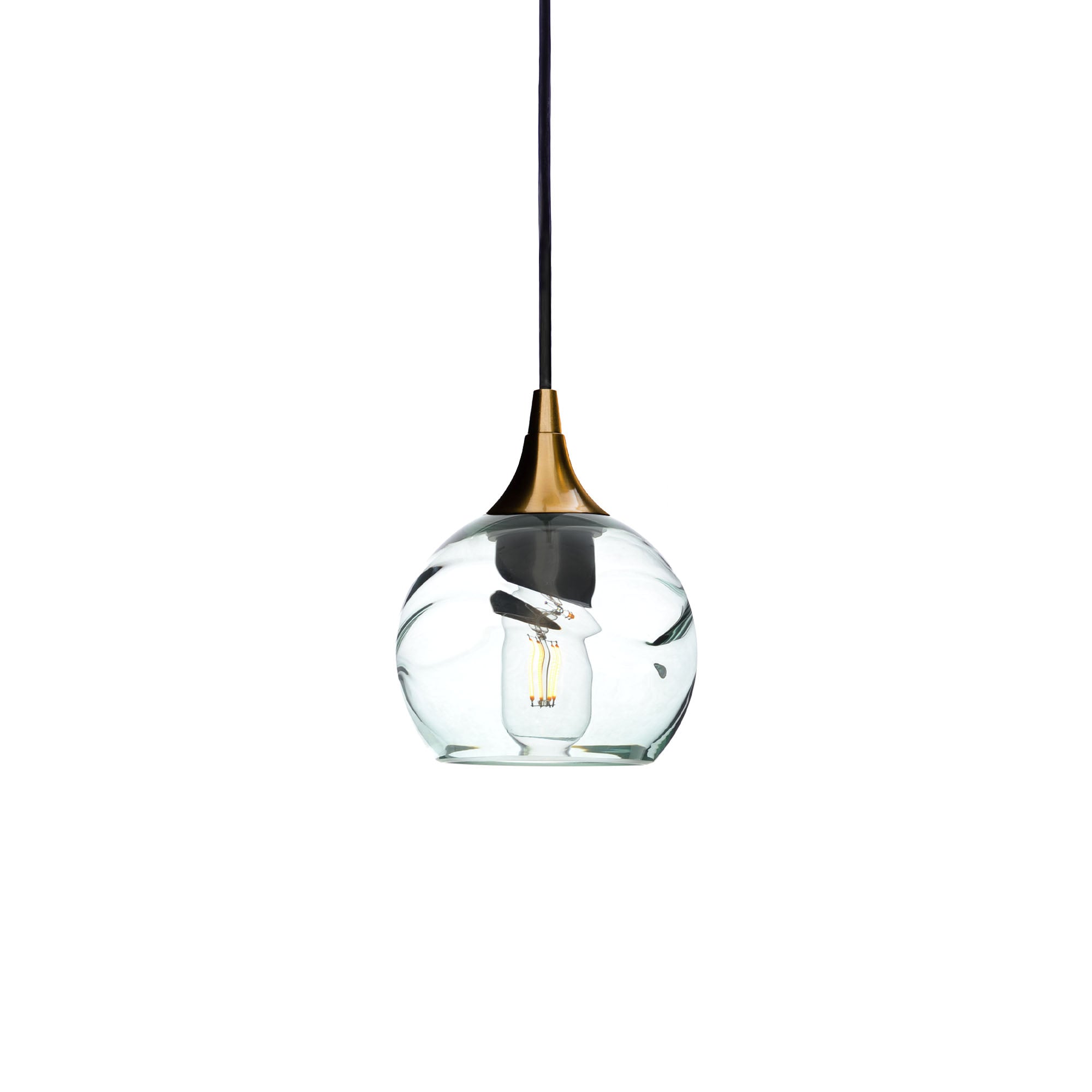 763 Single Pendant Light-Bicycle Glass Co-Polished Brass - 4ft Cord-Swell-Eco Clear-Bicycle Glass Co