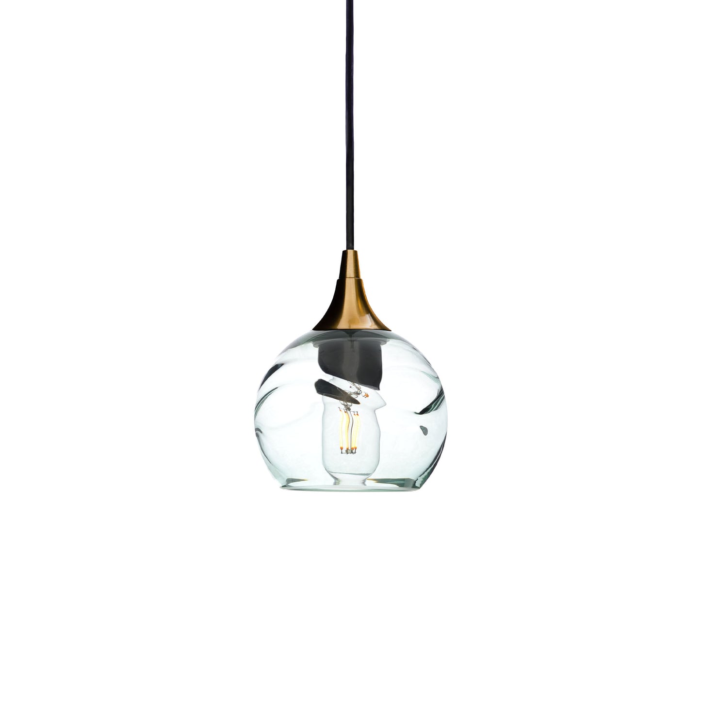 763 Single Pendant Light-Bicycle Glass Co-Polished Brass - 4ft Cord-Swell-Eco Clear-Bicycle Glass Co