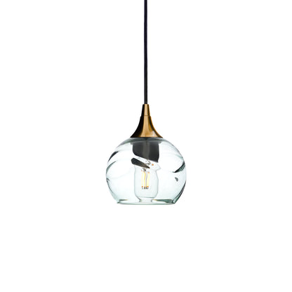 763 Single Pendant Light-Bicycle Glass Co-Polished Brass - 4ft Cord-Swell-Eco Clear-Bicycle Glass Co