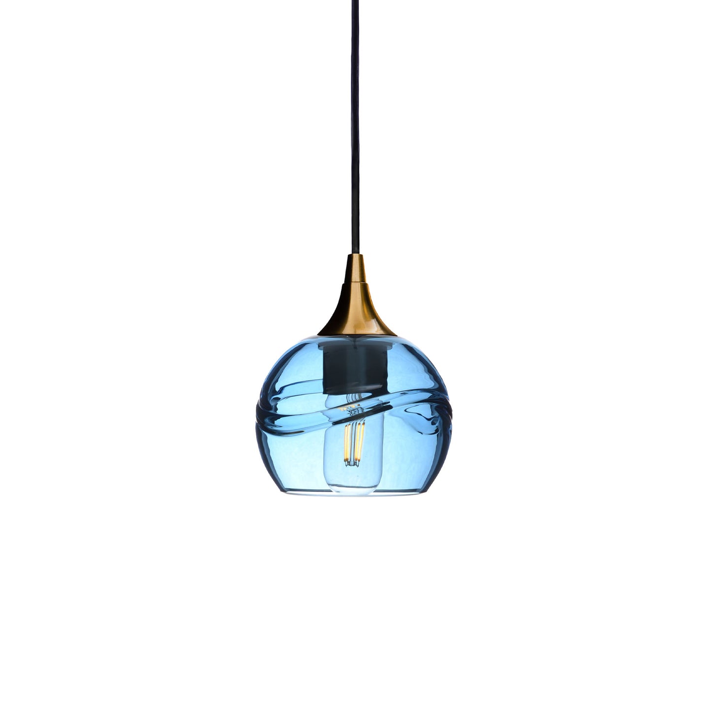 763 Single Pendant Light-Bicycle Glass Co-Polished Brass - 4ft Cord-Swell-Steel Blue-Bicycle Glass Co