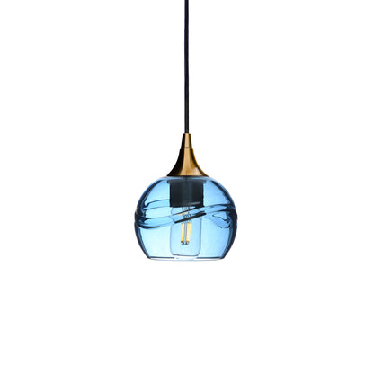 763 Single Pendant Light-Bicycle Glass Co-Polished Brass - 4ft Cord-Swell-Steel Blue-Bicycle Glass Co