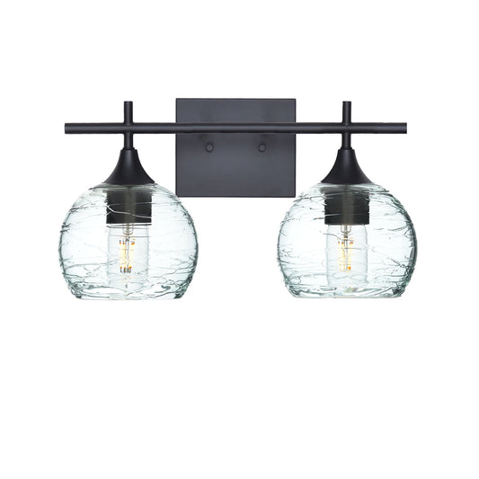 763 Spun: 2 Light Wall Vanity-Glass-Bicycle Glass Co - Hotshop-Eco Clear-Matte Black-Bicycle Glass Co