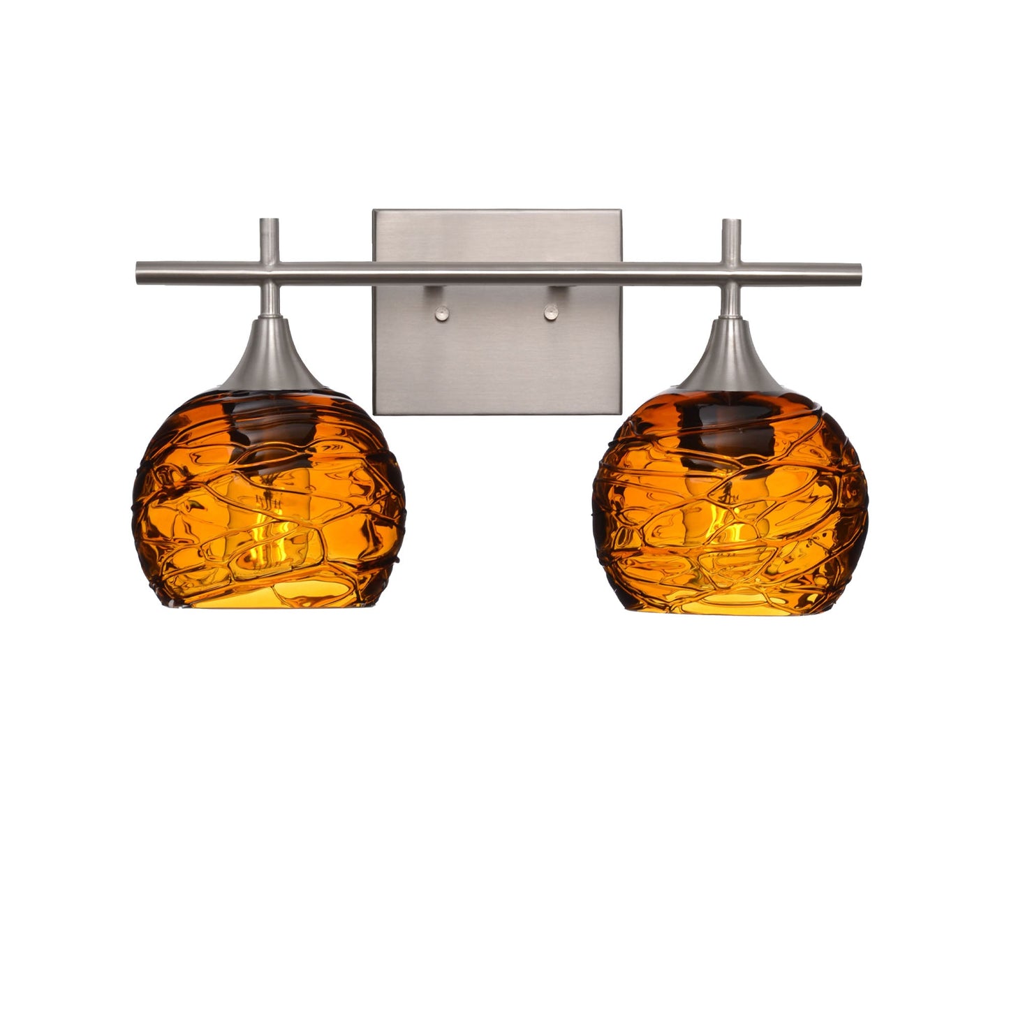 763 Spun: 2 Light Wall Vanity-Glass-Bicycle Glass Co - Hotshop-Golden Amber-Brushed Nickel-Bicycle Glass Co