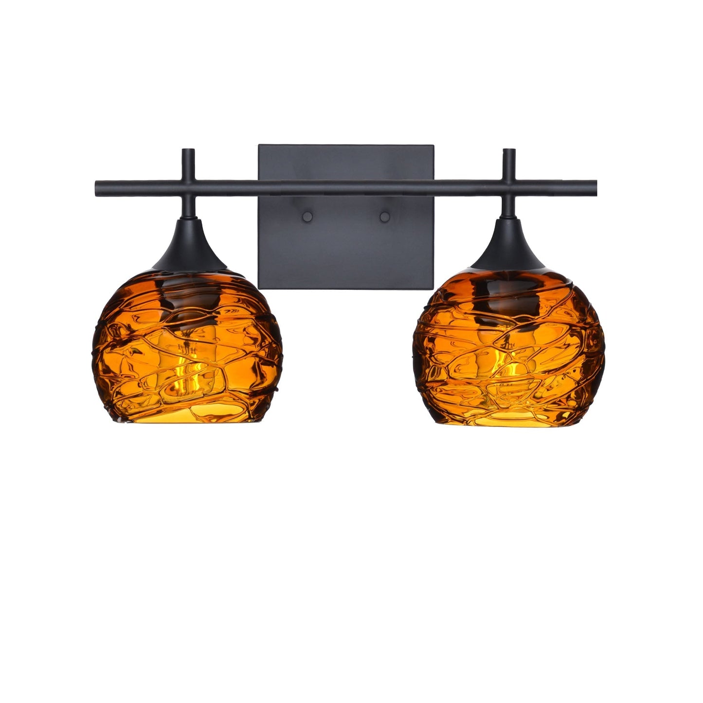 763 Spun: 2 Light Wall Vanity-Glass-Bicycle Glass Co - Hotshop-Golden Amber-Matte Black-Bicycle Glass Co