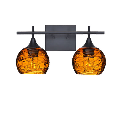 763 Spun: 2 Light Wall Vanity-Glass-Bicycle Glass Co - Hotshop-Golden Amber-Matte Black-Bicycle Glass Co