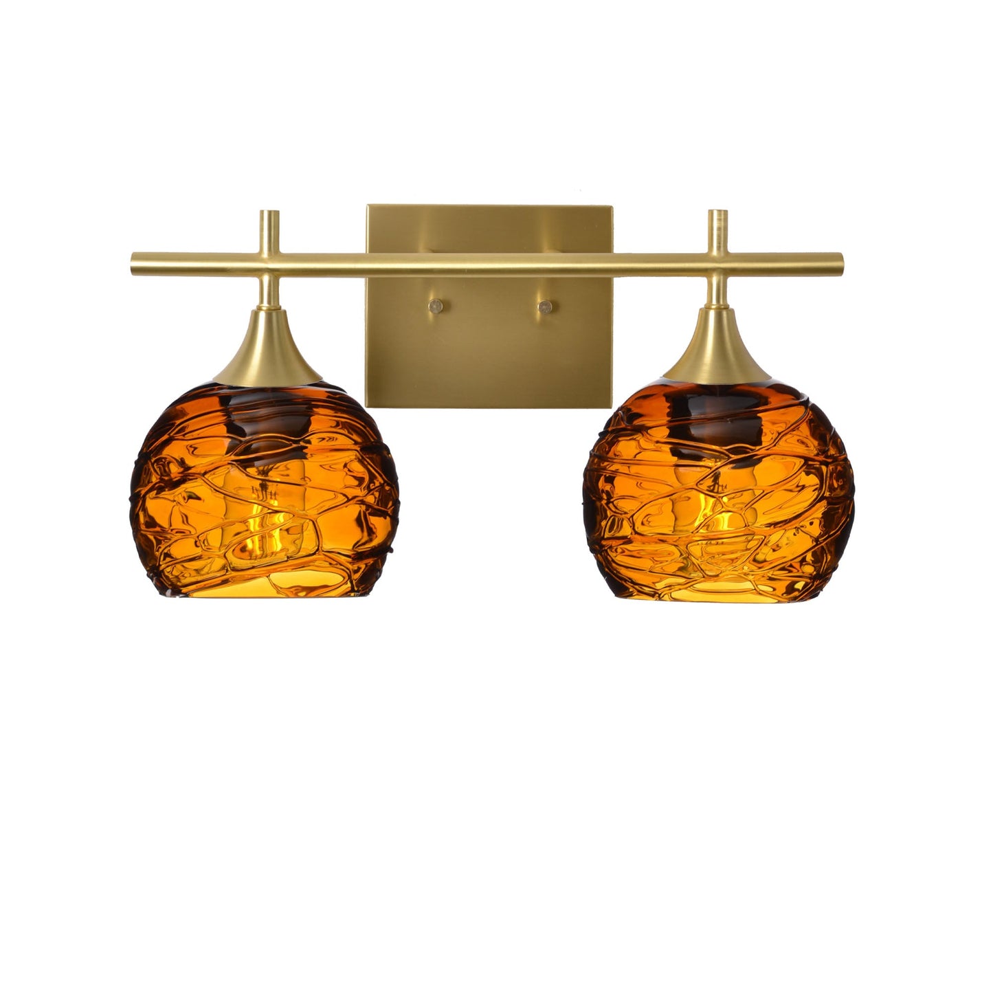763 Spun: 2 Light Wall Vanity-Glass-Bicycle Glass Co - Hotshop-Golden Amber-Satin Brass-Bicycle Glass Co