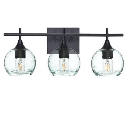 763 Spun: 3 Light Wall Vanity-Glass-Bicycle Glass Co - Hotshop-Eco Clear-Matte Black-Bicycle Glass Co