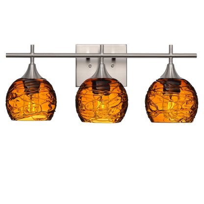 763 Spun: 3 Light Wall Vanity-Glass-Bicycle Glass Co - Hotshop-Golden Amber-Brushed Nickel-Bicycle Glass Co