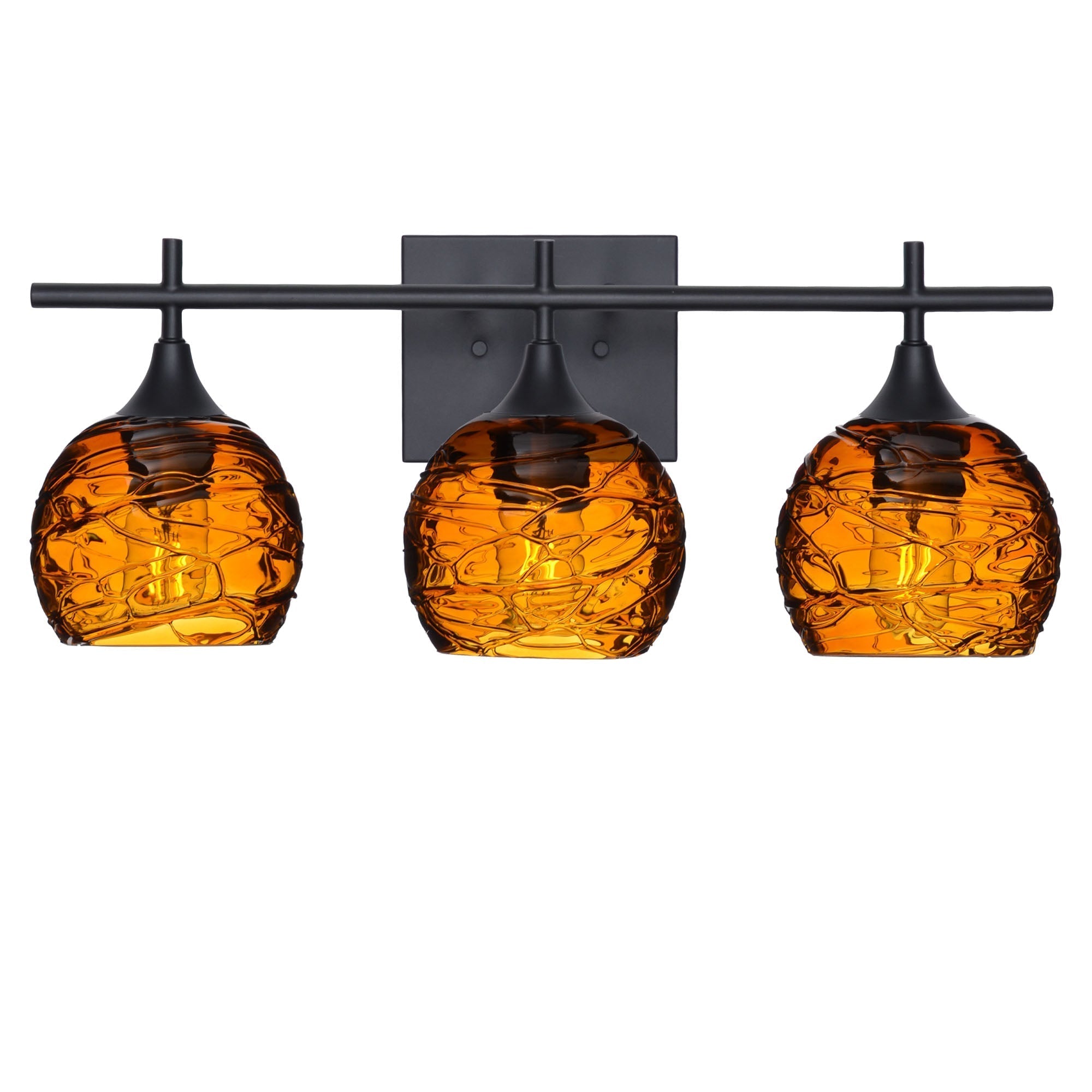 763 Spun: 3 Light Wall Vanity-Glass-Bicycle Glass Co - Hotshop-Golden Amber-Matte Black-Bicycle Glass Co