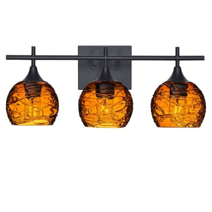 763 Spun: 3 Light Wall Vanity-Glass-Bicycle Glass Co - Hotshop-Golden Amber-Matte Black-Bicycle Glass Co